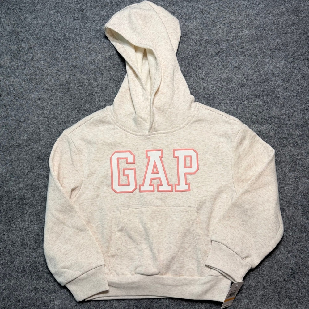 GAP KIDS Girls Logo Hoodie Sweatshirt Beige Pink Size‎ 7 NWT